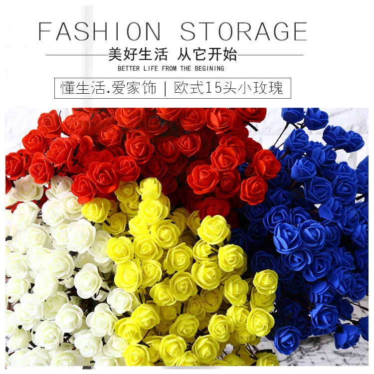 Free Shipping! 10pcs/lot Pastoral Style 15 head Rose Flower Bouquet PE