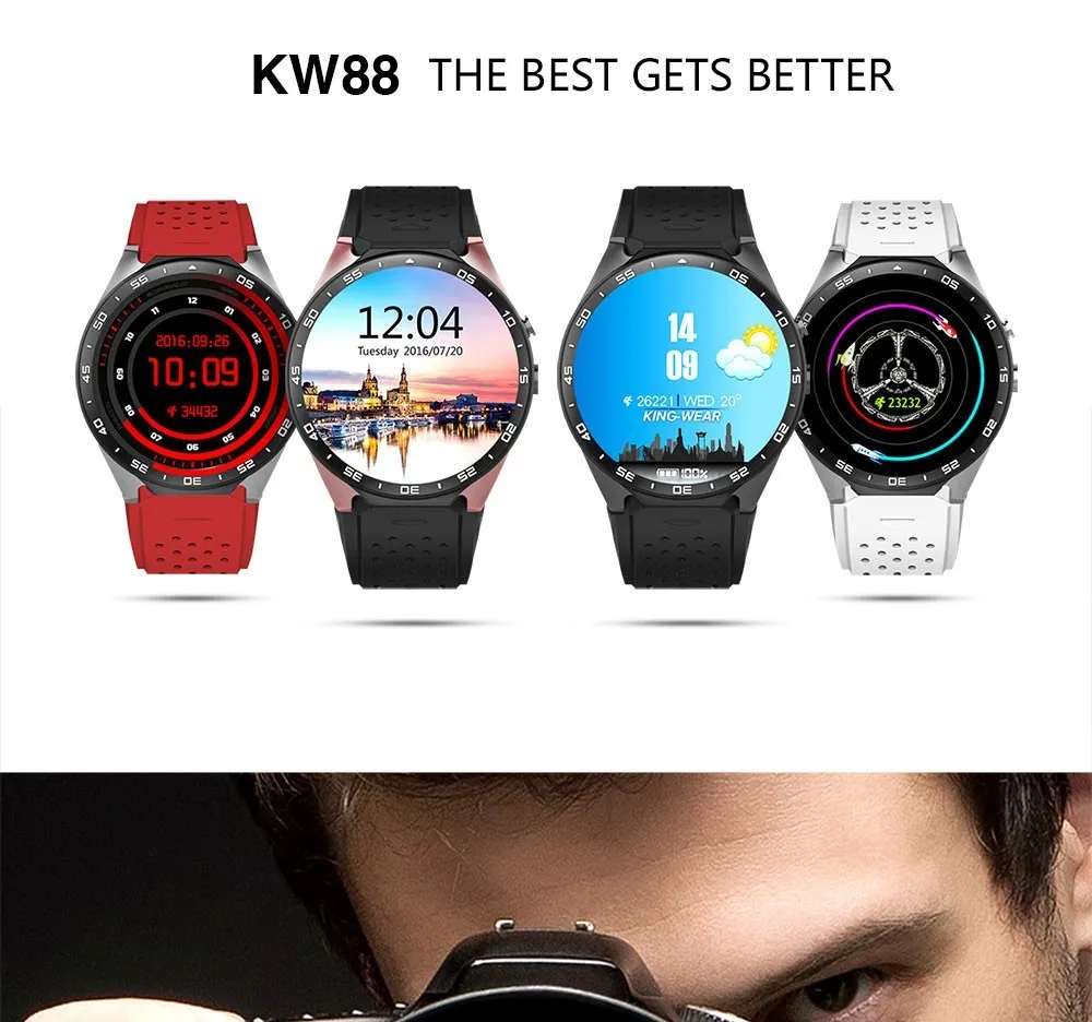 Модные Смарт-часы с bluetooth Kingwear KW88 MTK6580 Поддержка Wi-Fi gps 3g SIM пульсометр анти-потеря Смарт-часы KW88 для IOS Android