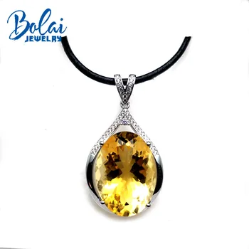 شراءBolaijewelry ، كبير الحجم 20ct سيترين الطبيعية قلادة مع الجلود الحبل قلادة 925 الفضة النساء الذكرى الزفاف حزب هدية