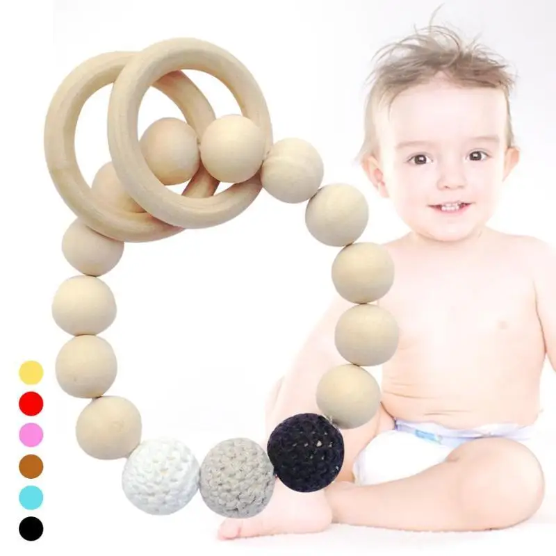 Lovely wooden teethers Baby toys Infant newborn Ring Teether Natural