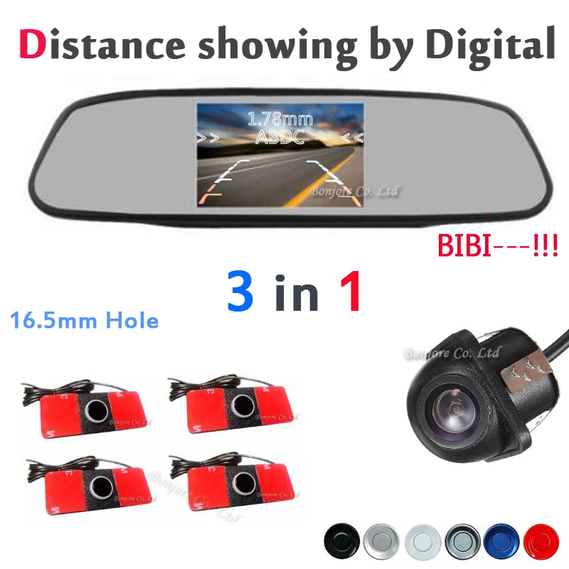 

Koorinwoo Universal Car Parking sensors 4 rear view camera with Car LCD Monitor Video system Digital Show Distance On screen