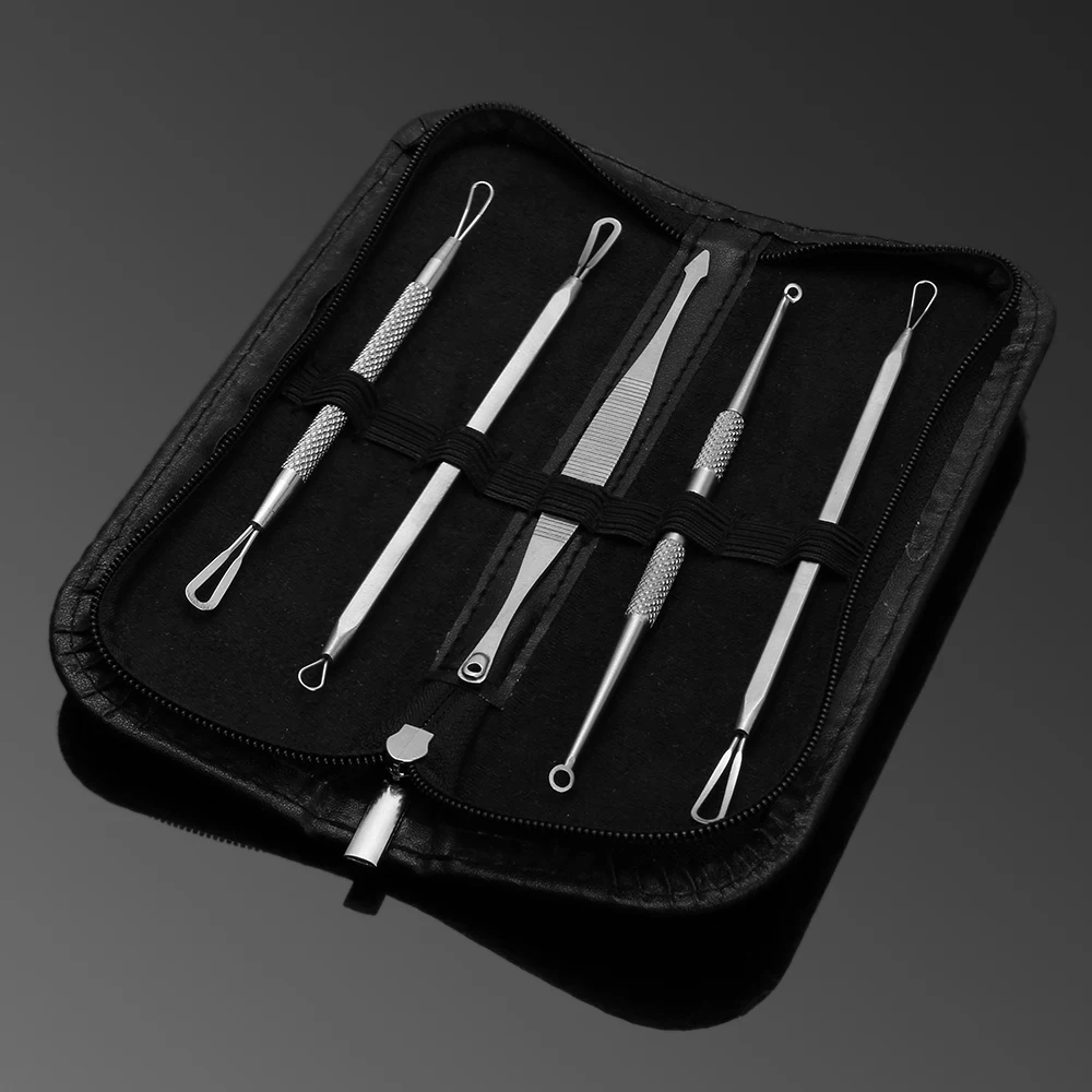 5Pcs Professional Blackhead Whitehead Remover Stainless Steel Kit with