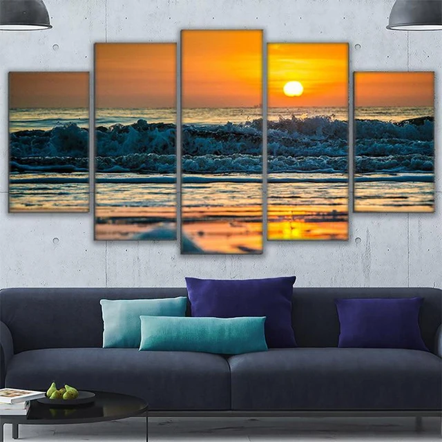 Canvas pictures home decor living room wall art 5 piece ocean sunset view painting hd printed Canvas pictures home decor living room wall art 5 piece ocean sunset view painting hd printed