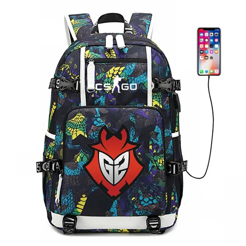 CS GO FNATIC Virtus рюкзак USB порт рюкзак сумка Змеиный узор Подростковая Студенческая школьная сумка дорожная сумка для ноутбука - Цвет: Style 15