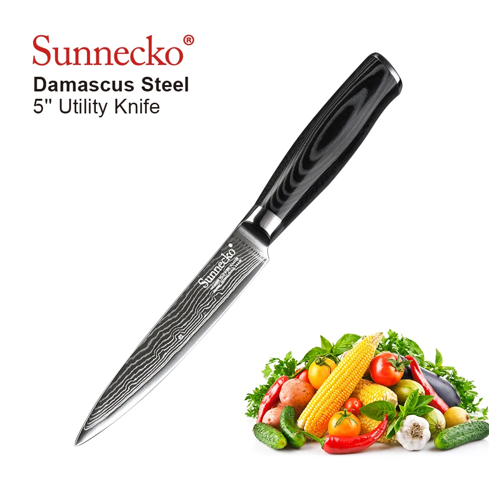 

SUNNECKO 5'' inch Damascus Utility Knives Japanese VG10 Damascus Steel Chef Knife Micarta handle Professional Kitchen Knife