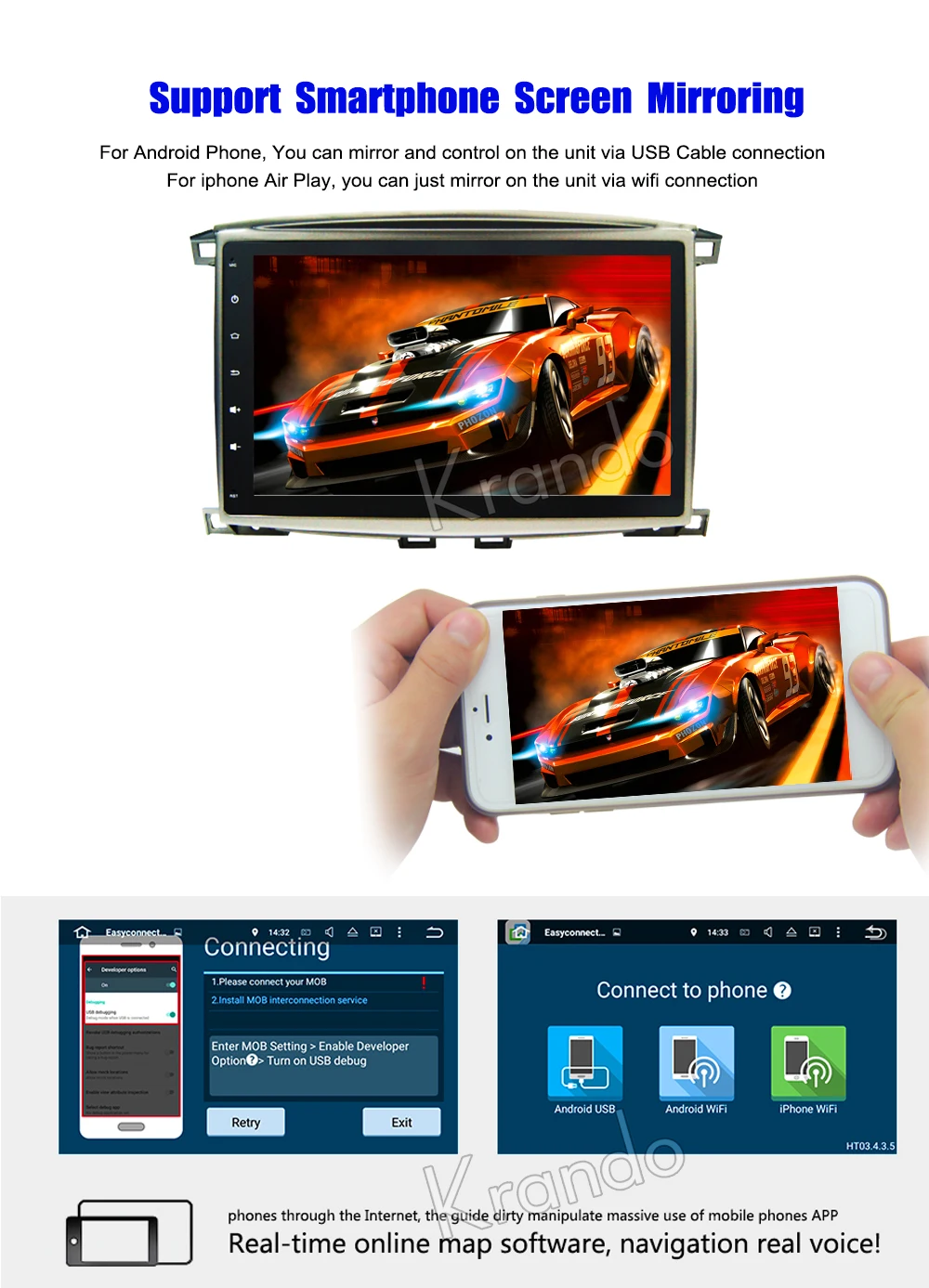 Krando Android car radio gps navigation multimedia system for toyota land cruiser lc100 1998 1999 2000 2001 2002 2003 2004 2005 2006 (3)