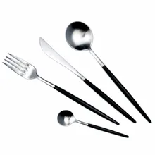 JANKNG 24 Unids/lote Mango Negro Mate Cena Cubiertos Cuchara Tenedor Cuchillo Cubiertos de Acero Inoxidable Vajilla Vajilla de 6