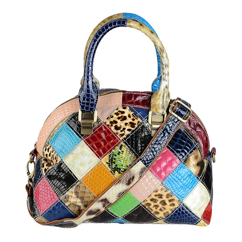 

Genuine Leather women Handbag Snake Pattern Stitching Women's Shoulder Bags Geometry Messenger Bag Colorful Shell Bags sac femme