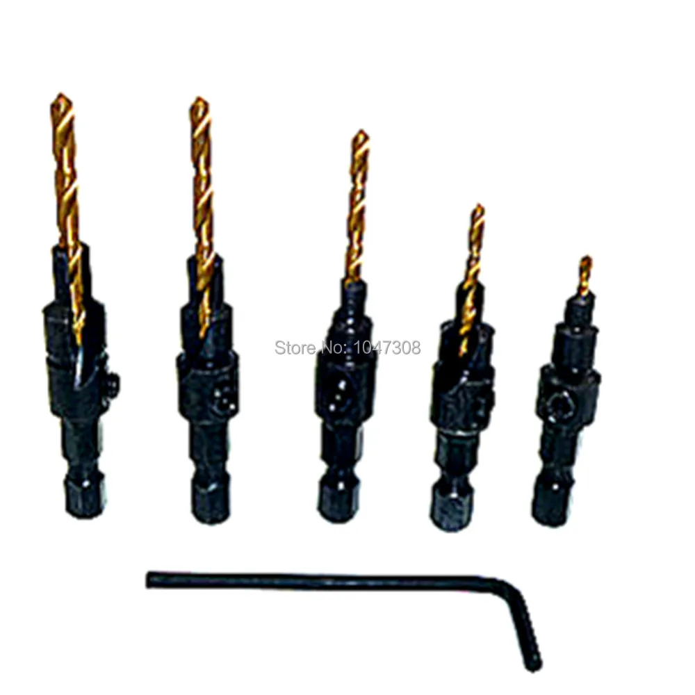 5pcs Titanium Countersink Drill Bit Counter Sink Pilot Holes 1/4" Hex
