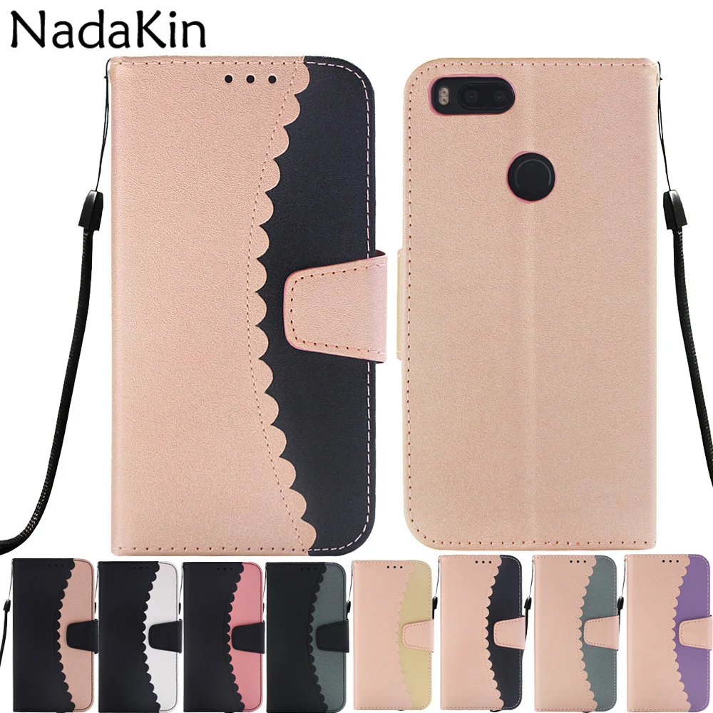 

Contrast Color Splice Flip Leather Book Case for Xiaomi Redmi 4A Note 5A Prime 4 4X Mi A1 Women's Luxury Phone Cover Shell