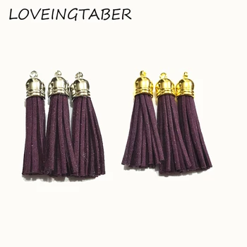 

(Choose Color First) 50mm 100pcs/lot Dark Purple Suede Leather With Rhodium/Gold Tassel