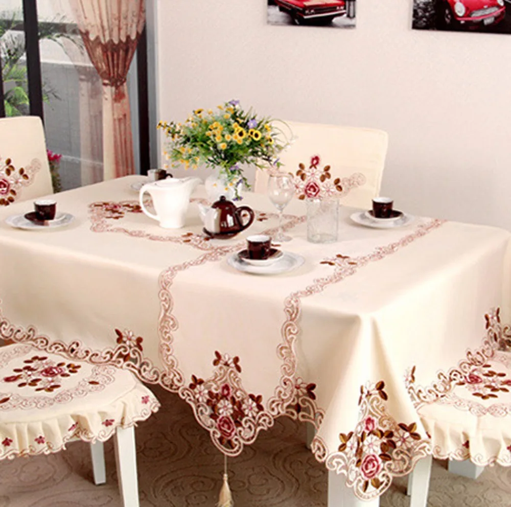 1 Piece Elegant Round Table Cloth/ Exquisite Embroidery