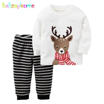 

2Piece/2-7Years/Christmas Pajamas Baby Girls Boys Clothes Kids Trackuit Cartoon Deer T-shirt+Pants Children Clothing Sets BC1423