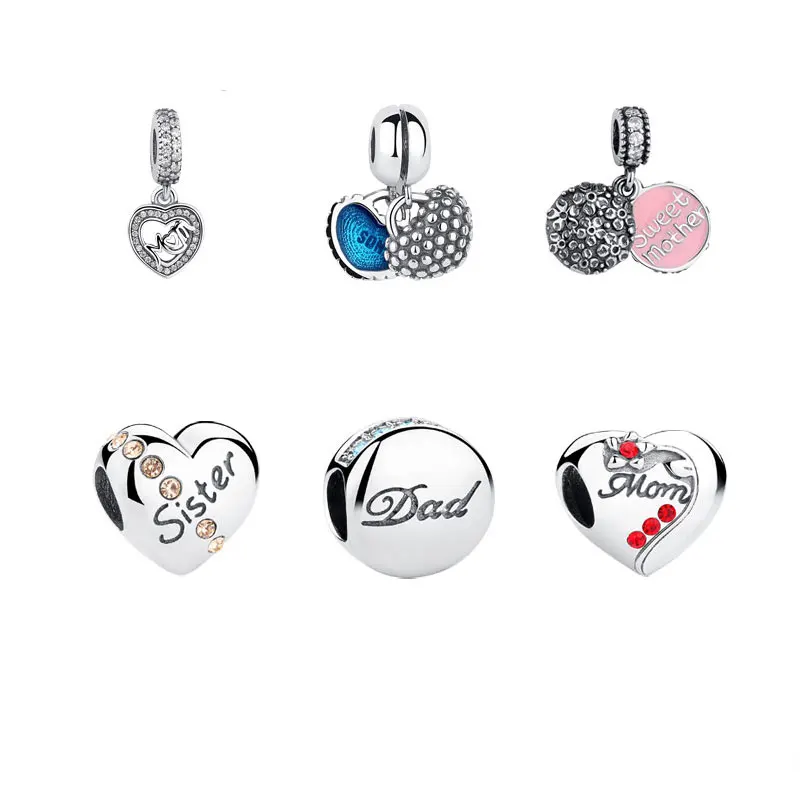 

100% Authentic 925 Sterling Silver Family Dad Mum Beads Fit WOST Charm Bracelet DIY Original Jewelry Father Gift