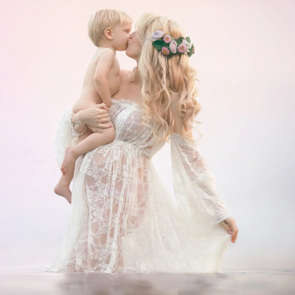 

Women Pregnants Sexy Photography Props Off Shoulders Lace Nursing Long Dress dress pregnant moda gestante maternidad ropa