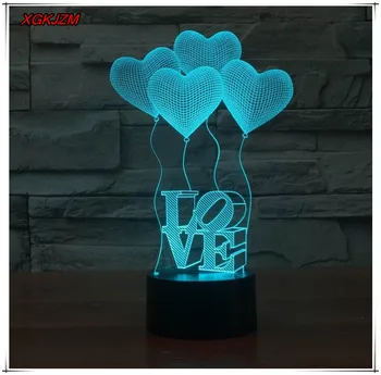 

New creative touch Romantic 3D Hearted-shaped Visualization Colorful LED Night Lights, Optical Illusion Art