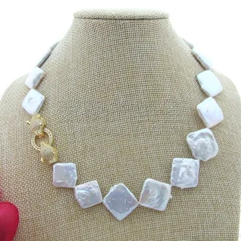 

N070608 18'' White Keshi Freshwater Cultured Pearl Necklace CZ Clasp