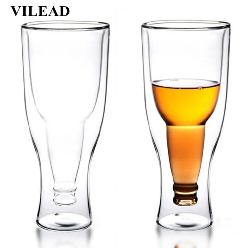 

VILEAD 350ML Beer Bottle Glass Cup Double Layer Insulated Beer Steins Party Drinking Juice Coffee Mug Novelty Water Bottle