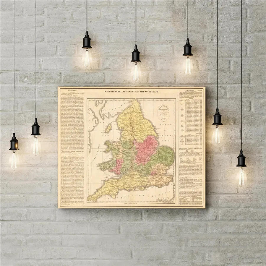 

Antique Map England Wales Exquisite Design Vintage Painting Wall Sticker Retro Canvas Print Poster Cafe Pub Home Decor Picture