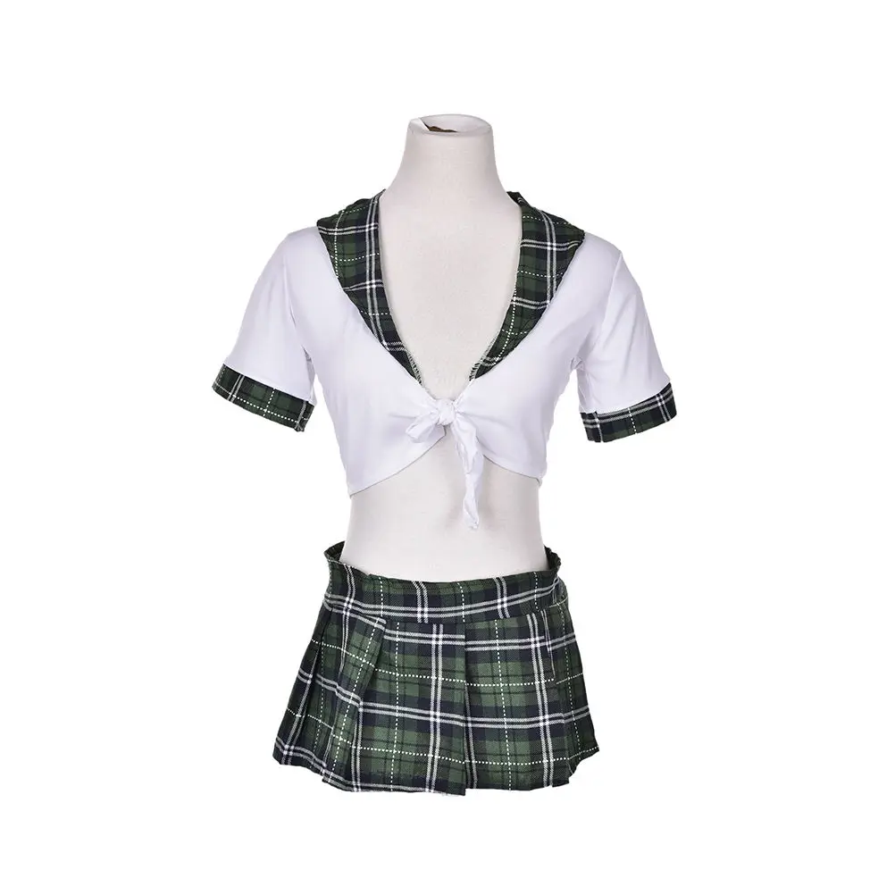 HFSHy, женская сексуальная Зеленая школьная форма для косплея для девочек, укороченный топ и мини-юбка, fantasias, пикантные эротические костюмы