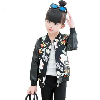 

Children's PU leather jacket baby girls clothes faux leather jacket print floral zipper outerwear 2019 spring new kids coat Y700