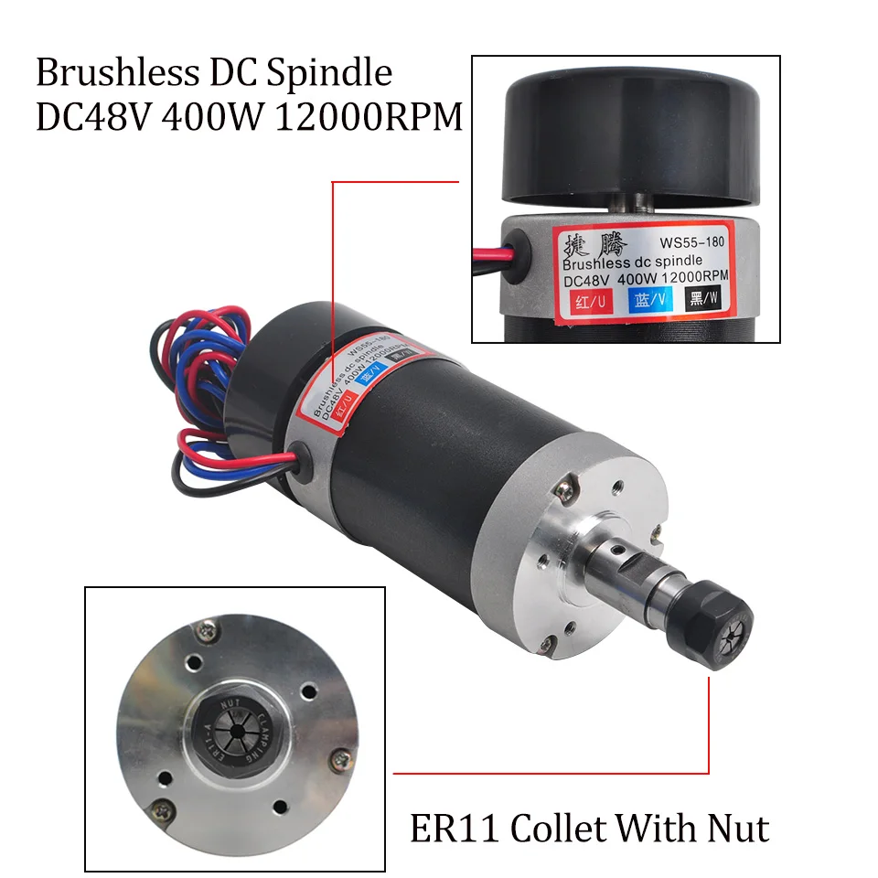 Daedalus 400 Вт мотор шпинделя с воздушным охлаждением ER11 цанговый DC CNC гравировальный бесщеточный электродвигатель вращения шпинделя для фрезерного станка по дереву
