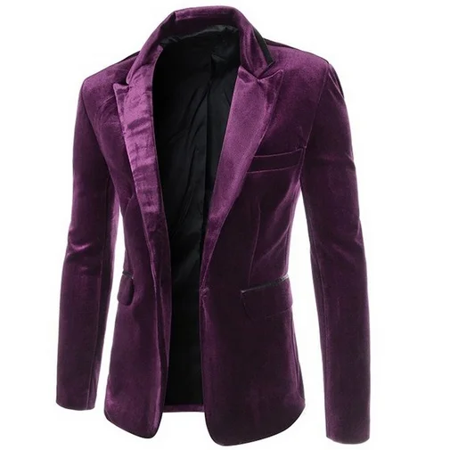 ZOGAA Men Burgundy Velvet Jacket Brand New Slim Fit Men coat Single Button Wedding Formal Business Dress men casual blazer