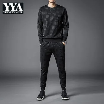 

Men Casual Printing Sets O-Neck Long Sleeve Sweatshirt And Jogger Sweatpants Fashion Male Slim Two Piece Sets Streetwear Clothes