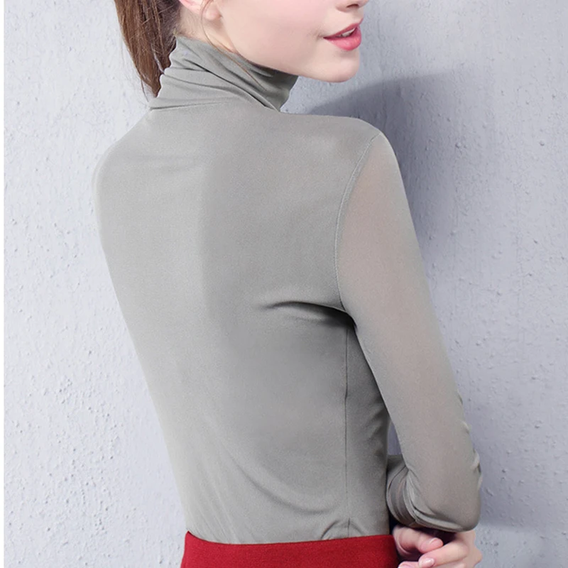 t shirt women turtleneck transparent long sleeve nylon slim fit mesh top casual korean style solid black gray whtie tee shirt t shirt women turtleneck transparent long sleeve nylon slim fit mesh top casual korean style solid black gray whtie tee shirt