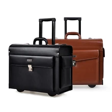 Роскошный кожаный бизнес-чемодан на колесиках, капитан, багаж на колёсиках, для женщин, Модный Дорожный чемодан, для мужчин, пансион, черный, хит