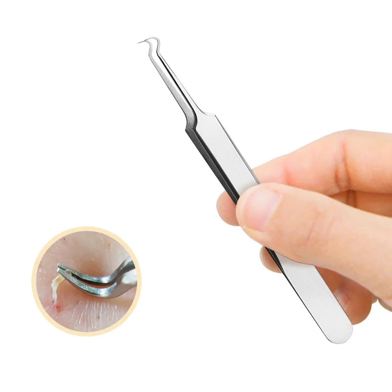 

Useful Stainless steel Straight Bend Curved Blackhead Acne Clip Tweezer Pimple Comedone Remover Kit Face Cleaner