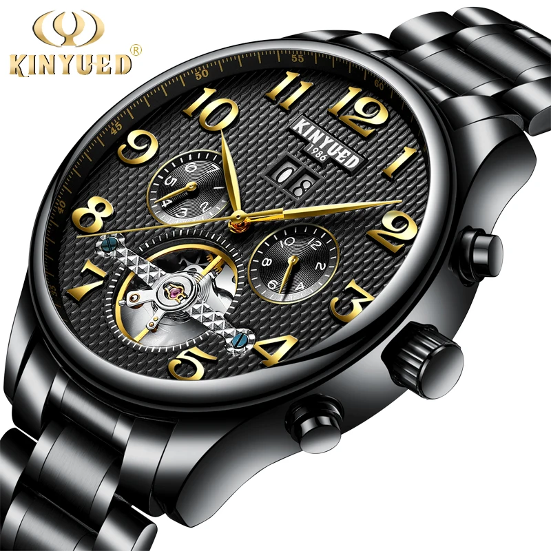 

KINYUED Mechanical Watch Men Skeleton Automatic Steampunk Steel Mens Watches Top Brand Luxury Self-wind Wristwatch Montre Homme