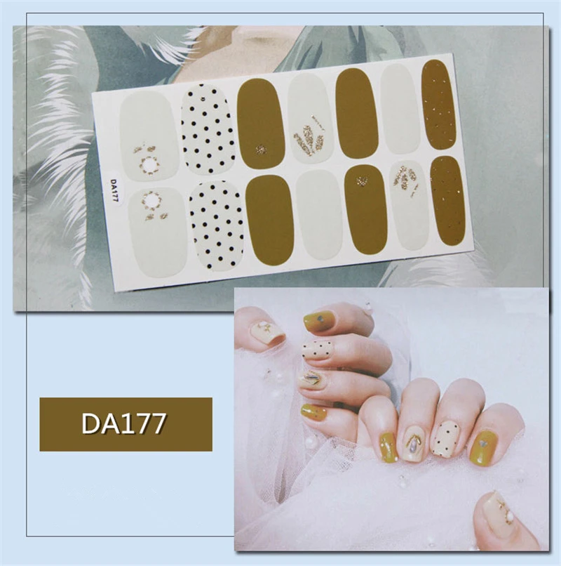 14 типсов/Лист наклейки-лак для ногтей змеиная кожа узоры полосы стикер Горячая DA Серия клей для ногтей Обертывания Маникюрный Инструмент