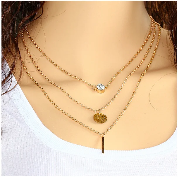 Collar De 3 Cadenas 2016 recién mujeres collar de moda un conjunto de tres cadenas de