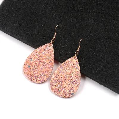 

Exaggerated fashion new leather PU sequins teardrop-shaped earrings cross-border new long earrings