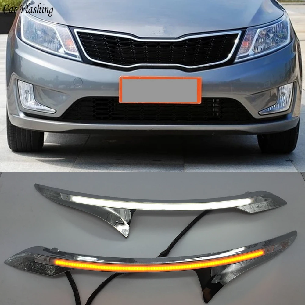 2PCS LED DRL Daytime Running Light Yellow Turn Signal Relay Car Headlight Eyebrow Decoration For