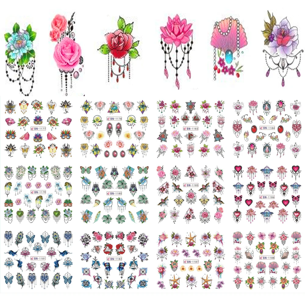 

12 Sheets 1 Sheet Black Necklace Jewelry Design Water Transfer Sticker Nail Art Decals DIY Fashion Wraps Tips Manicure Tools 323