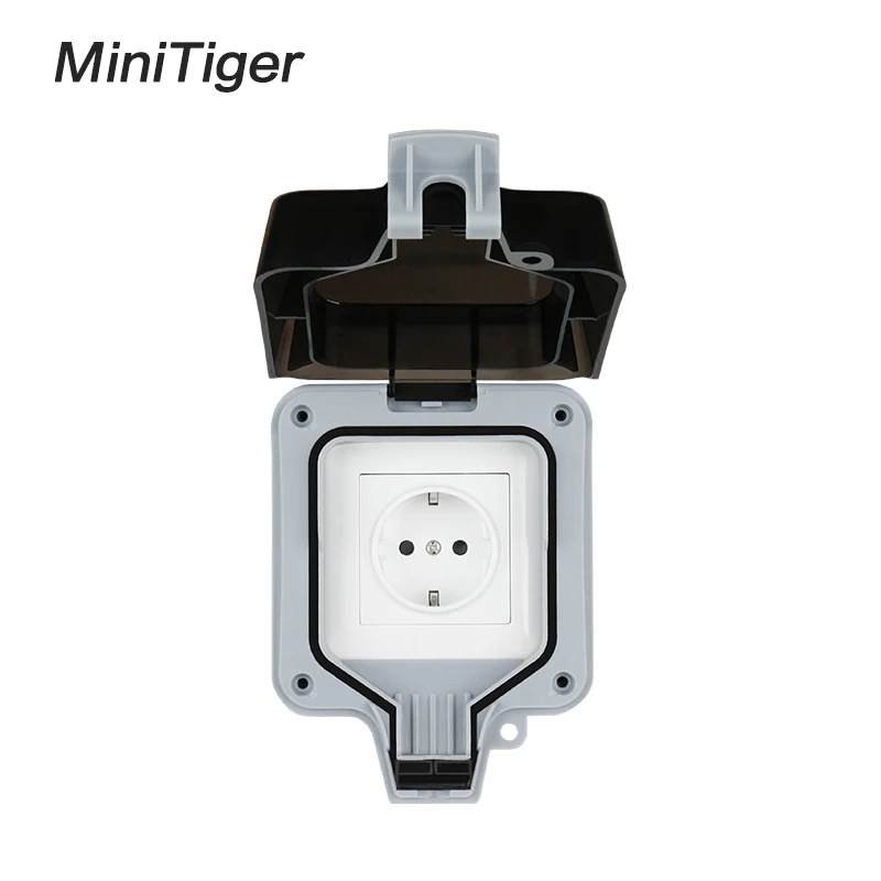 Minitiger IP66 водостойкая наружная настенная розетка 16A стандарт ЕС электрическая розетка заземленная AC 110~ 250 В