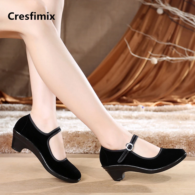 

Cresfimix zapatos de mujer women fashion black work shoes lady cute retro comfortable dance shoes female buckle strap sheos a568