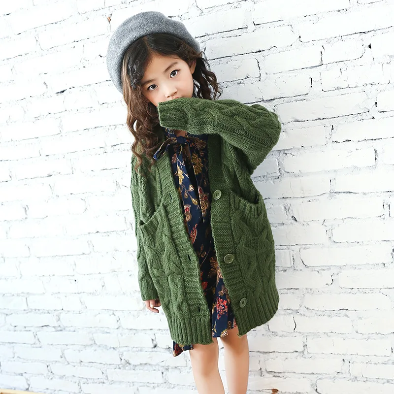 kids long coats autumn cardigans girls sweaters for girls size 12 4 8 10 14 years with pockets