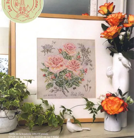 

Gold Collection Counted Cross Stitch Kit Pink Roses, Just Joey Three Pink Rose Flower Flowers