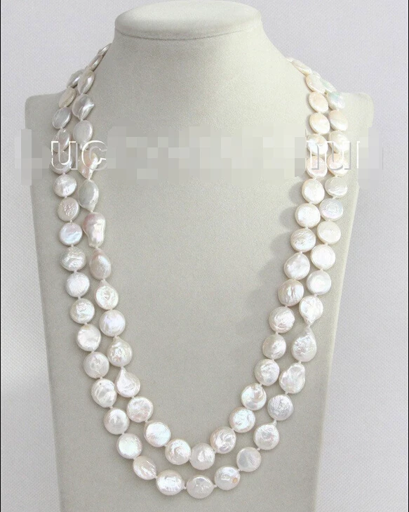 

PNB764 FREE shipping length 48" 12mm coin fastener white freshwater pearls necklace j10386 6.07