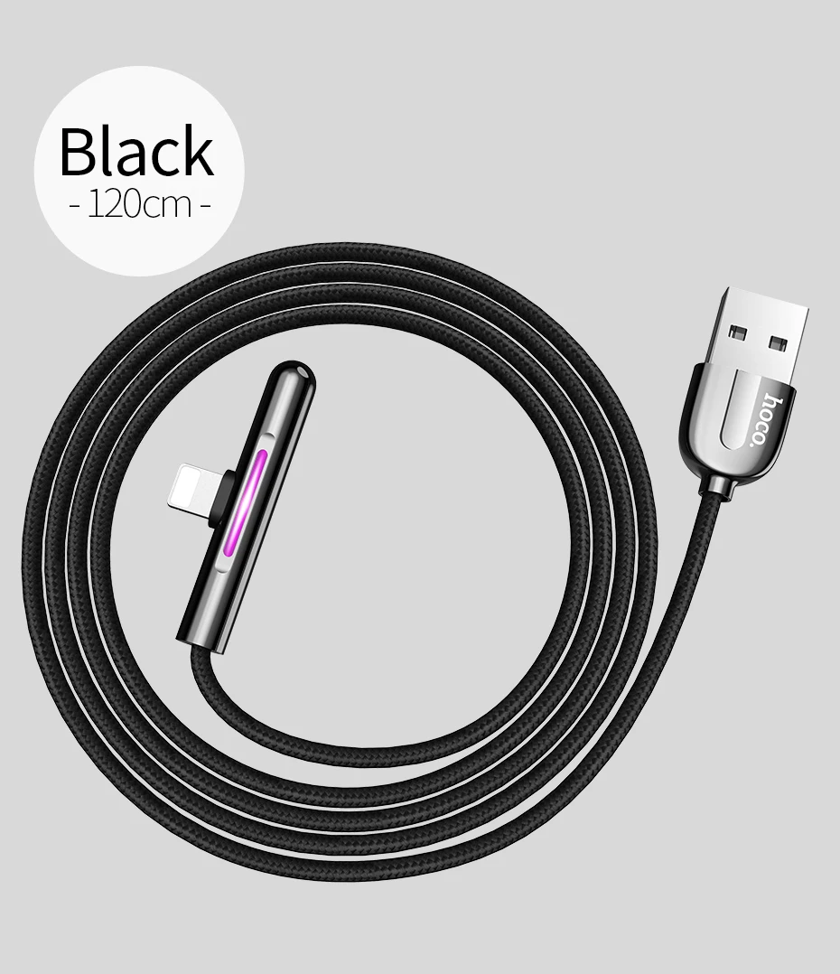 Hoco 90 градусов локоть дизайн USB кабель для iphone кабель 11 Pro XR Xs Max X 8 7 6 ipad2 красочный постепенный свет 2.4A Быстрая зарядка