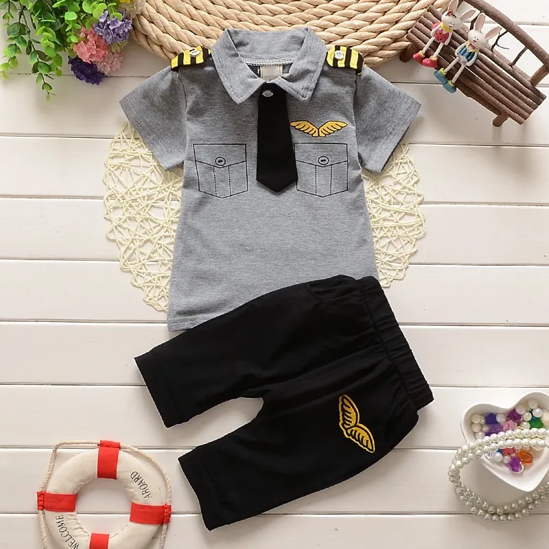 BibiCola, летний детский комплект одежды для мальчиков, детская одежда пилота, топы для маленьких мальчиков, футболка+ шорты, спортивный костюм летняя одежда для мальчиков - Цвет: pciture color