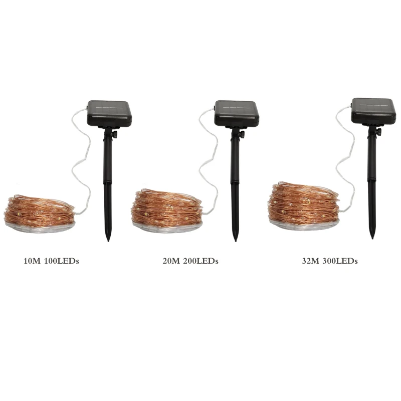 

Outdoor Solar Powered Copper Wire LED String Lights 32M 20M 10M Waterproof Fairy Light for Christmas Garden Holiday Decoration