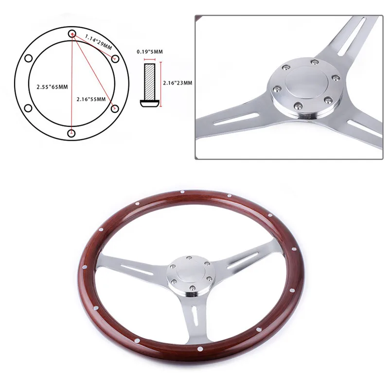 15 дюймов 380 мм руль классический спортивный деревянный зернистый серебристый матовый спиц хромированный руль с роговой кнопкой RS-STW015-B