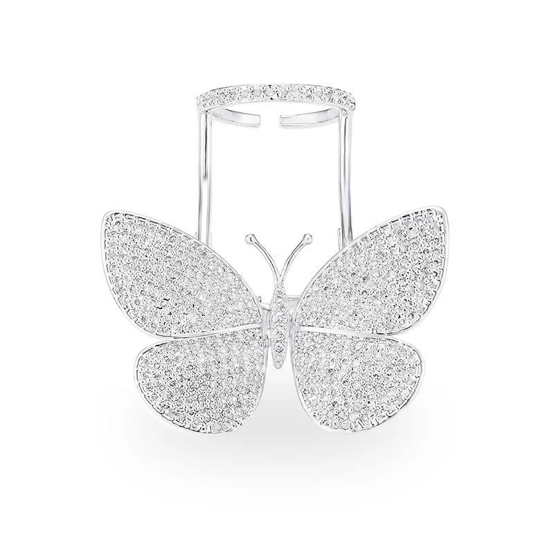 

XIUMEIYIZU Luxury Big Movable Butterfly Silver Color Shiny AAA Cubic Zirconia For Women Dazzling Rings Party Wedding