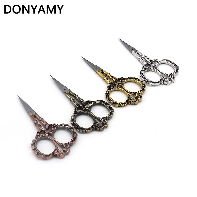 DONYAMY 1pc Vintage Floral Pattern Scissors Seamstress Plum Blossom Tailor Scissor Antique
