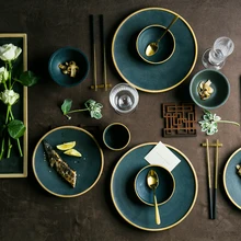 Керамическая золотая инкрустация тарелки стейк еда блюдо скандинавском стиле ретро посуда чаша Ins обеденная тарелка чашка высокого класса набор посуды