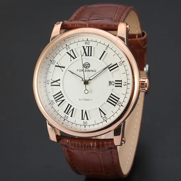 

Men's Automatic Watch Leather Strap Big Dial Roman Numerals Display Watch Luxury Brand Mechanical Watches